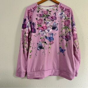 🦋 Purple Butterfly Long Sleeve T-Shirt Crewneck Sweatshirt XL Whismsical